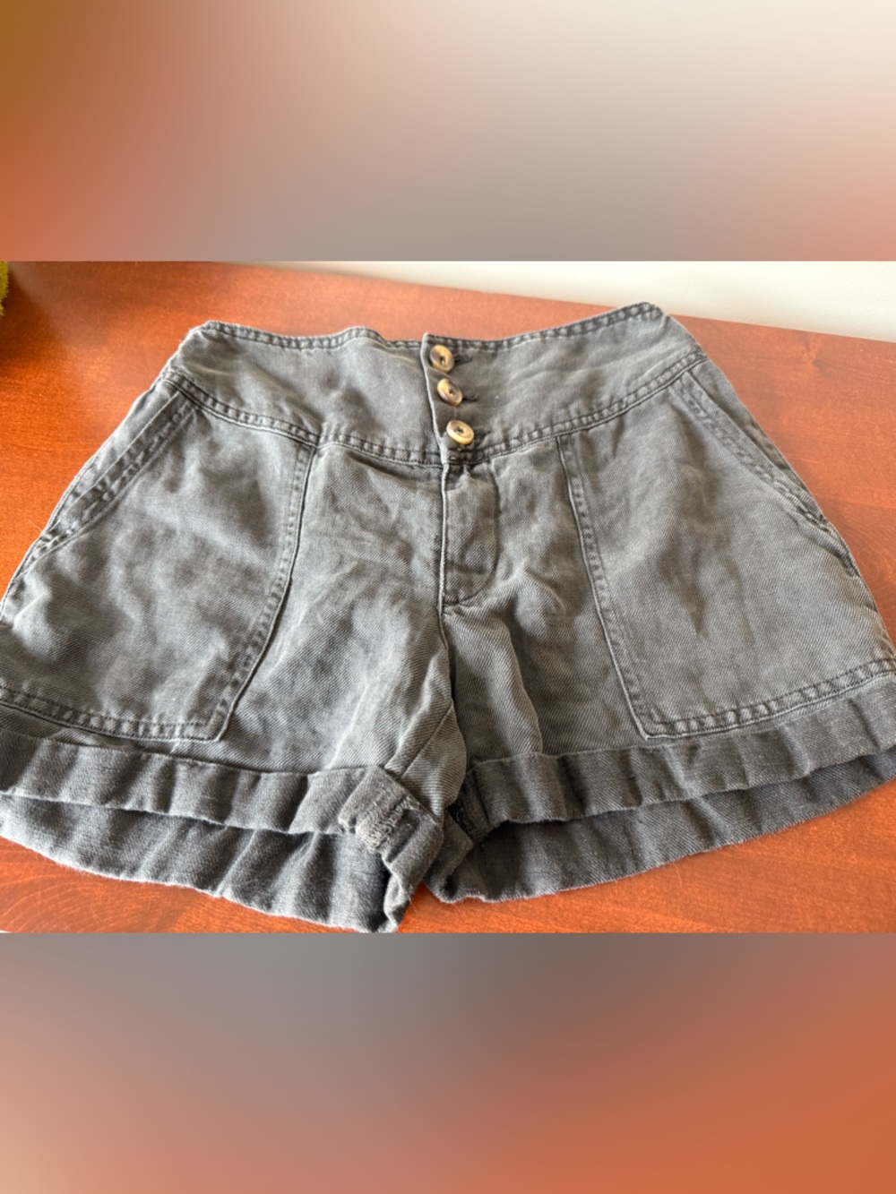 NWOT aerie Charcoal/black linen blend High-Waist Button Shorts